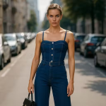 Slim Fit Denim Jumpsuit Sleeveless | Collared Jean Jumpsuit for Women | Button Down Summer Denim Jumpsuit