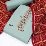 Party Wear Designer Cotton Dress Material Mirror Work