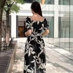 Women Printed Square Neck Puff Sleeve Jumpsuit