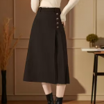 Classy Black Color Cotton Lycra Blend Below Knee Length Skirt For Women