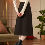 Classy Black Color Cotton Lycra Blend Below Knee Length Skirt For Women