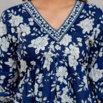 Women Rayon Embroidered And Printed Midi Dress| A - Line Dress | Women Dress | Blue Dress For Women