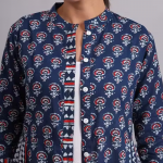 Women"s Blue Printed Cotton Casual wear Jacket & Kurtis
