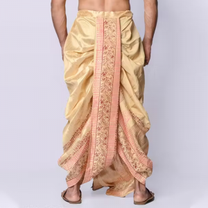 Hand Block Print Dupion Silk Dhoti For Men Readymade Dhoti Printed Men Dhoti