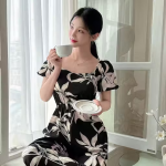 Women Printed Square Neck Puff Sleeve Jumpsuit